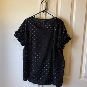 Lane Bryant black and pink polka dot blouse